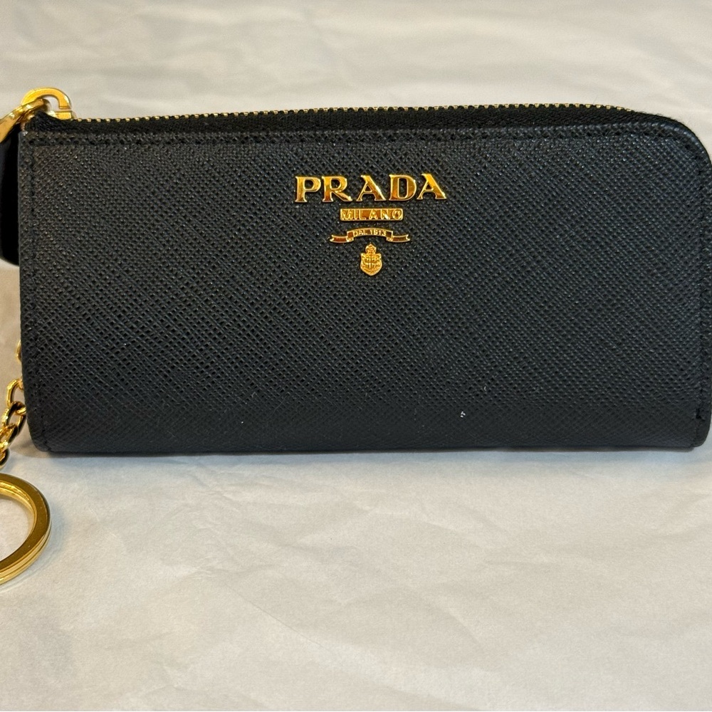 Prada Black Saffiano Coin Purse and Key Chain with Gold Logo - Picture 3 of 14